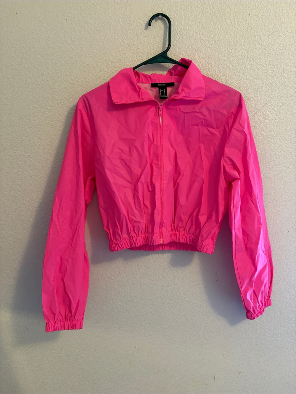 Forever 21 Bright Pink Cropped Bomber Jacket